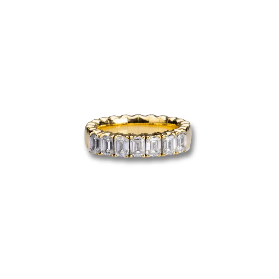 18K Gold Stretch Emerald Cut Diamond Half Eternity Rings