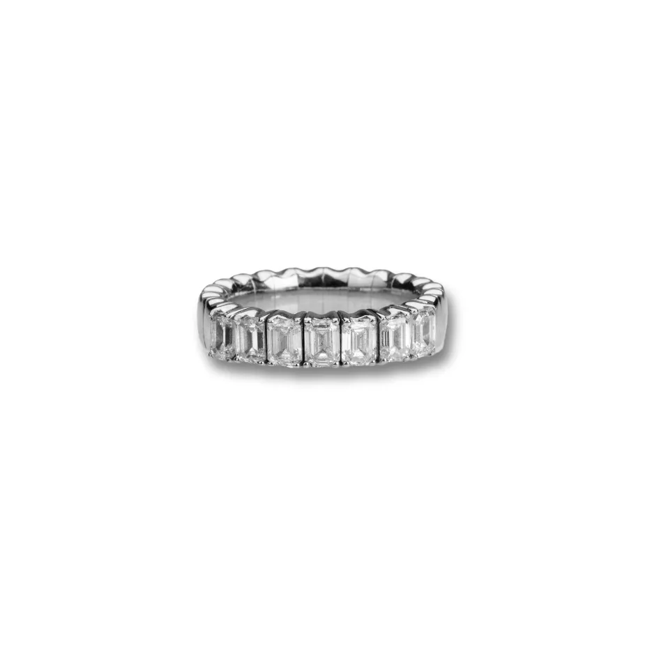 18K Gold Stretch Emerald Cut Diamond Half Eternity Rings