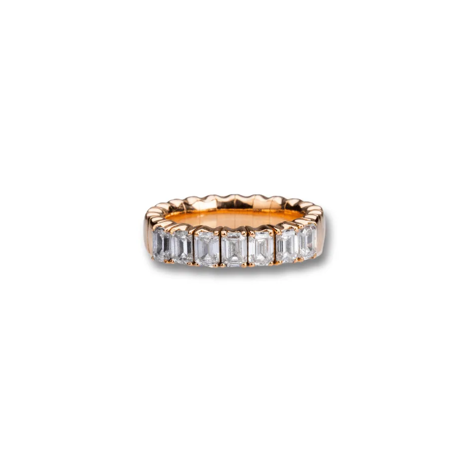 18K Gold Stretch Emerald Cut Diamond Half Eternity Rings