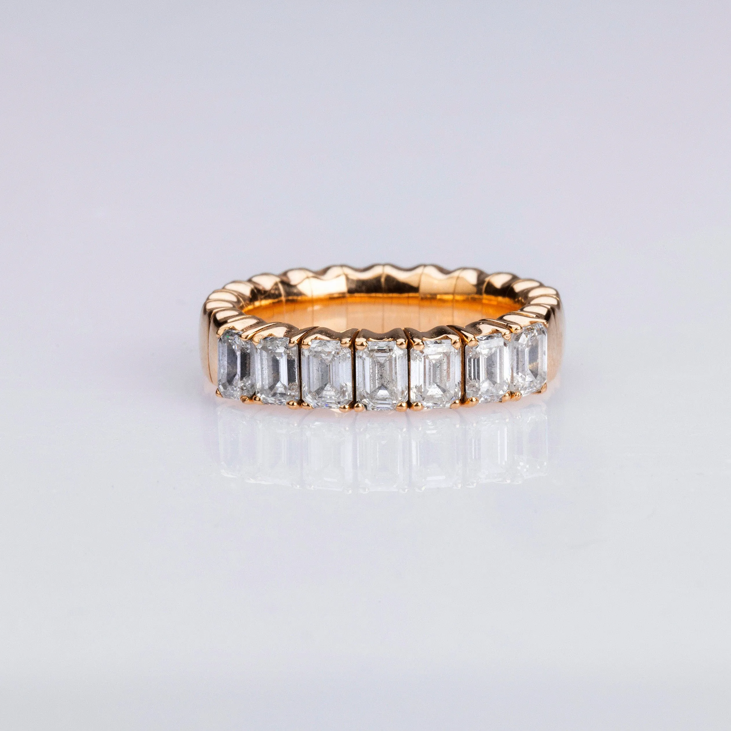 18K Gold Stretch Emerald Cut Diamond Half Eternity Rings