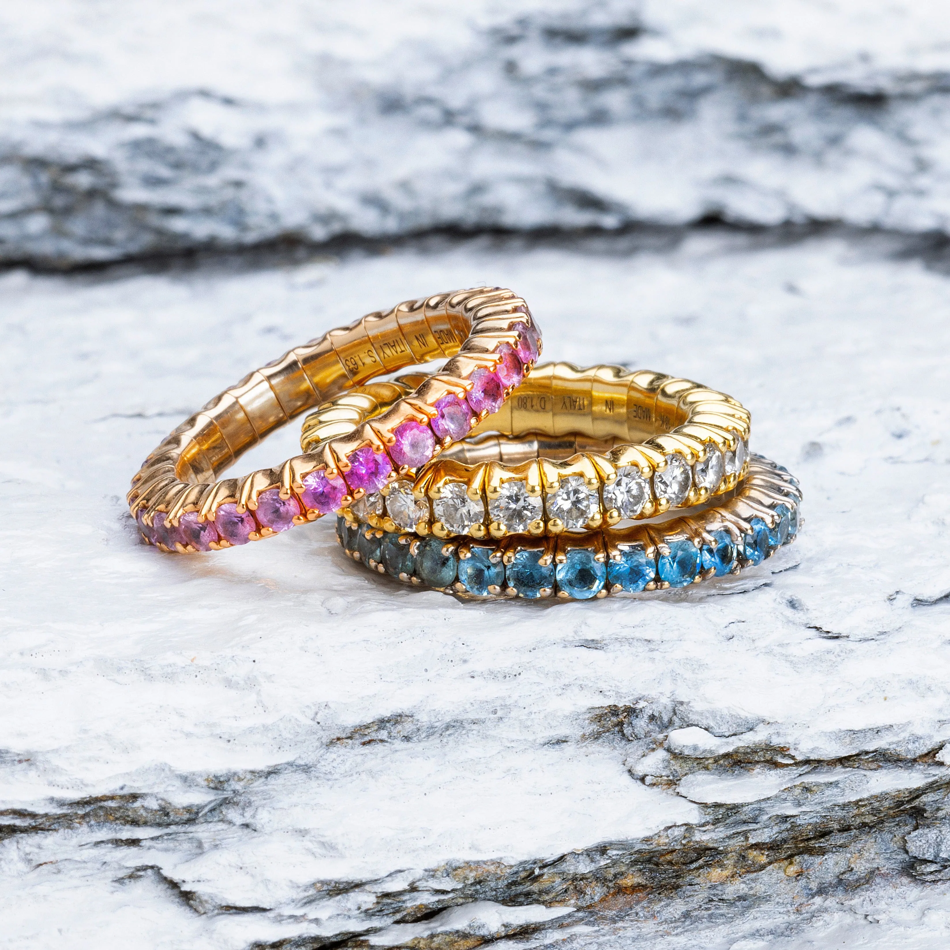 18K Gold Stretch Ruby Eternity Rings, .6-3.0 Carats