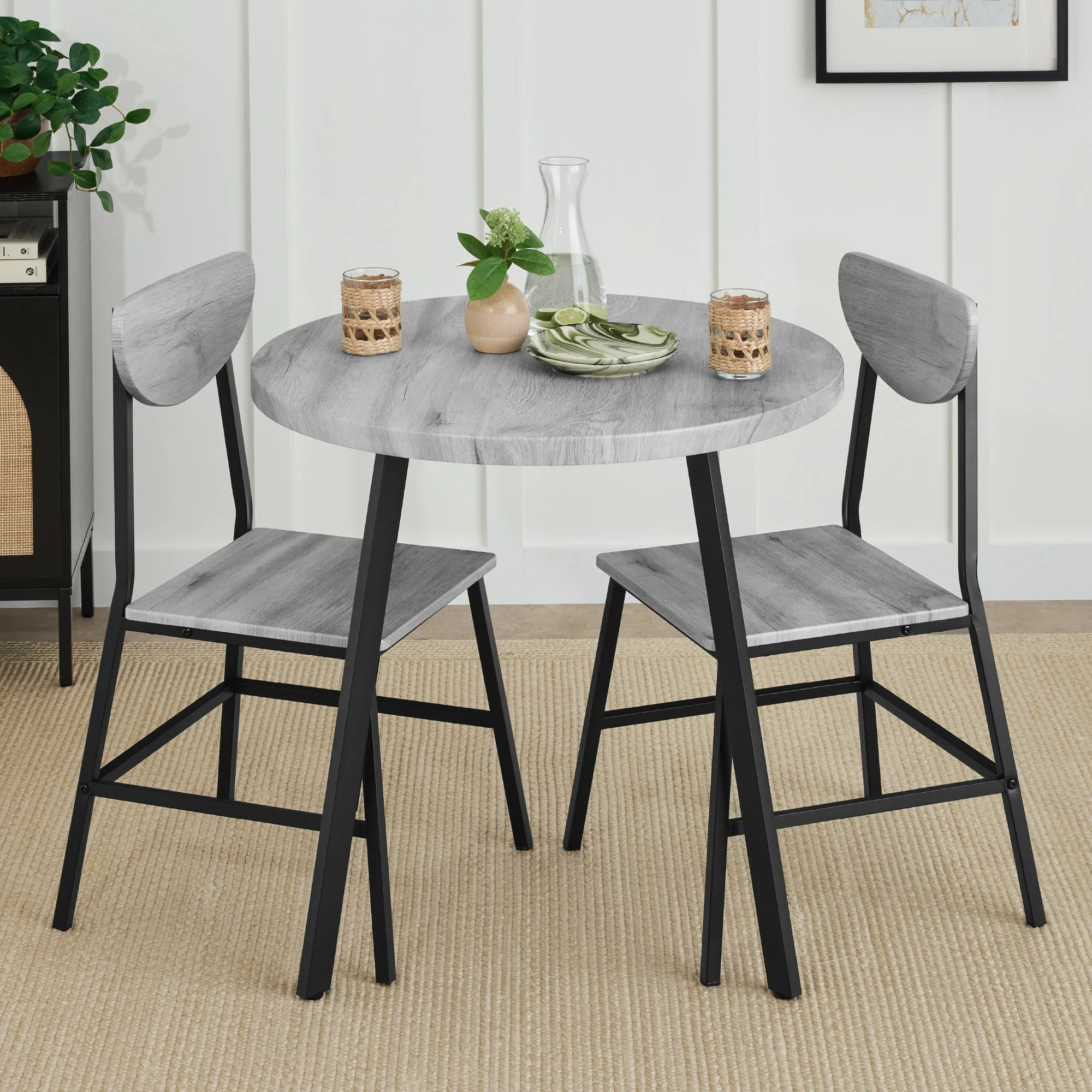 3-Piece Mid-Century Modern Round Dining Set w/ 2 Chairs