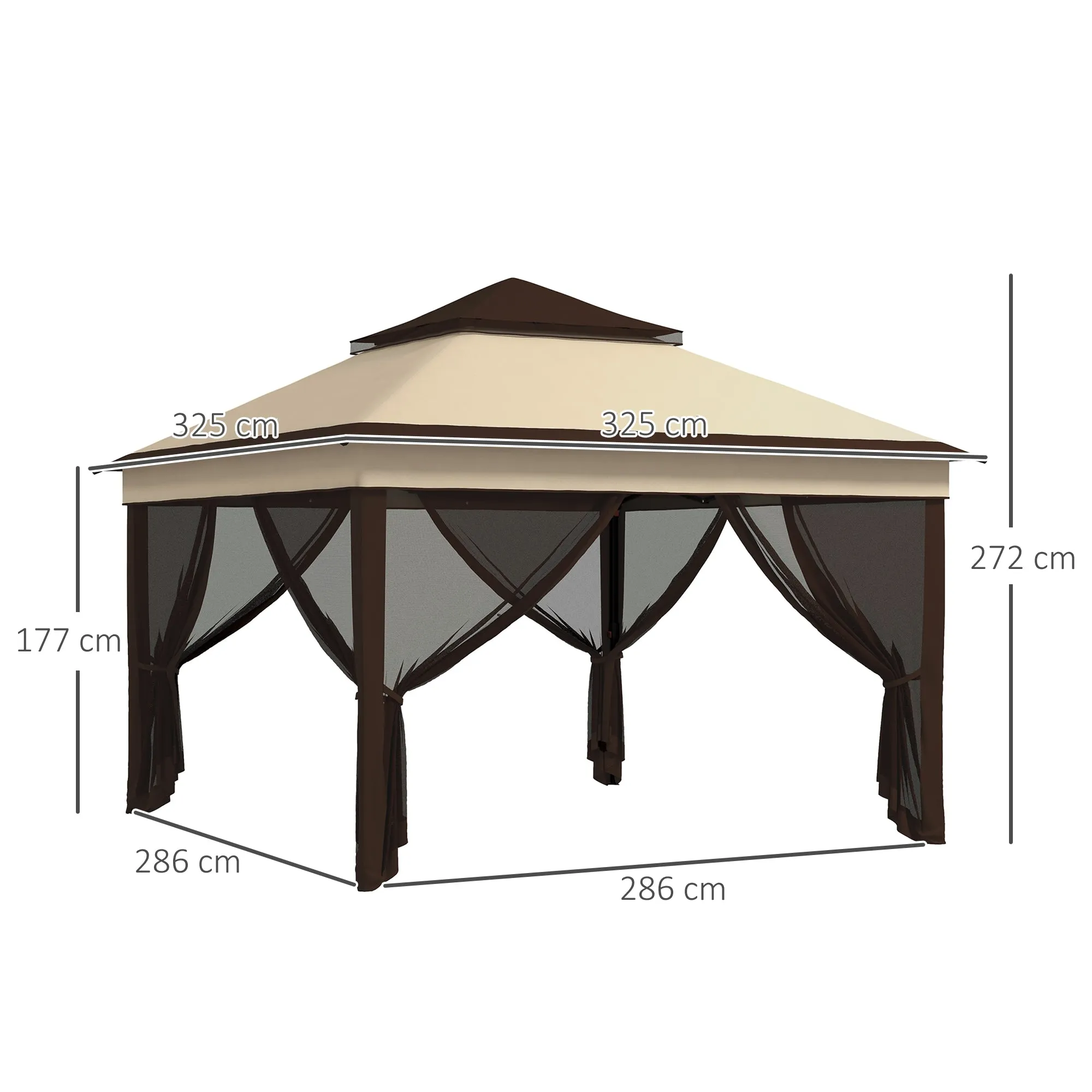 3 x 3(m) Pop Up Gazebo, Height Adjustable Instant Event Shelter with Netting and Carrying Bag, Beige