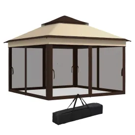 3 x 3(m) Pop Up Gazebo, Height Adjustable Instant Event Shelter with Netting and Carrying Bag, Beige