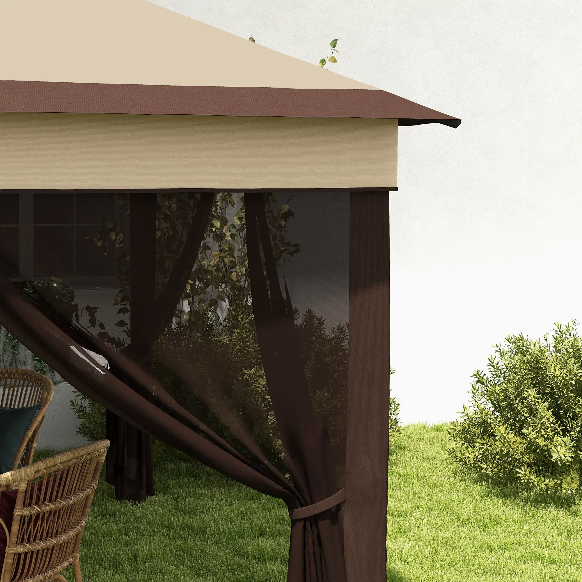 3 x 3(m) Pop Up Gazebo, Height Adjustable Instant Event Shelter with Netting and Carrying Bag, Beige