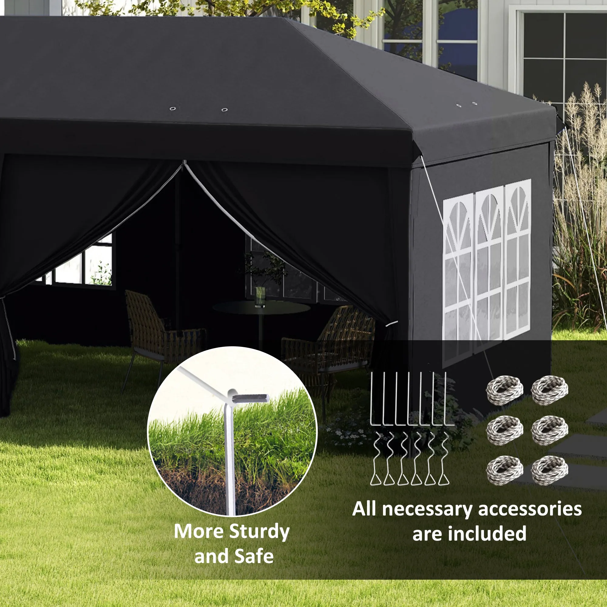 3 x 6 m Pop Up Gazebo with Sides and Windows, Height Adjustable Party Tent with Storage Bag for Garden, Camping, Event, Grey