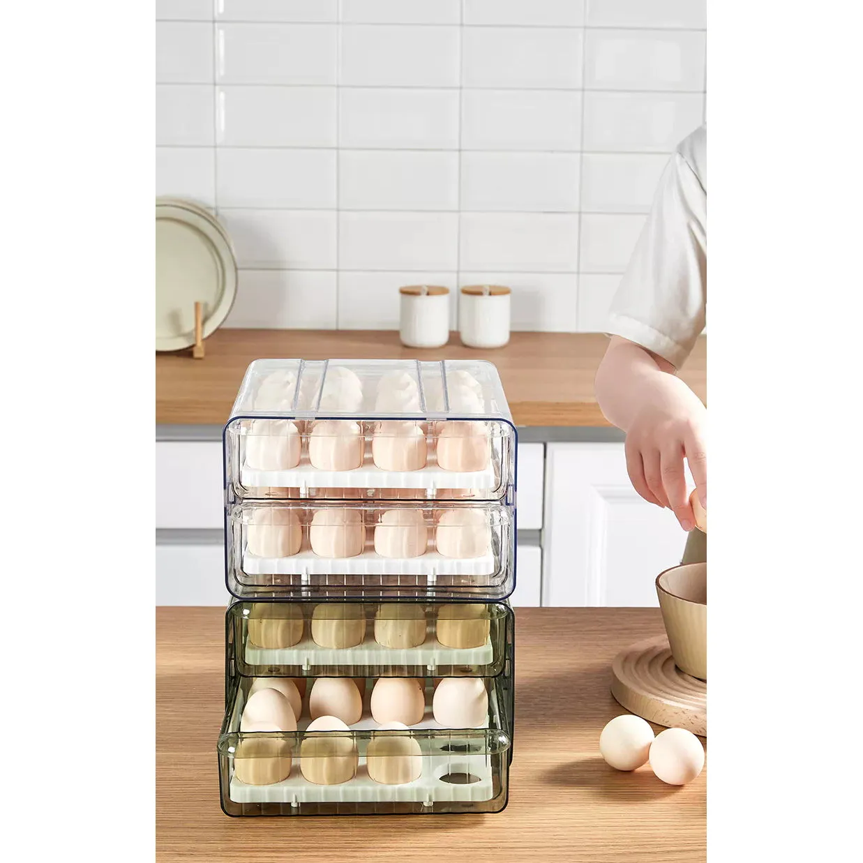 32 Grid Large Capacity Drawer Type Egg Storage Container-Green