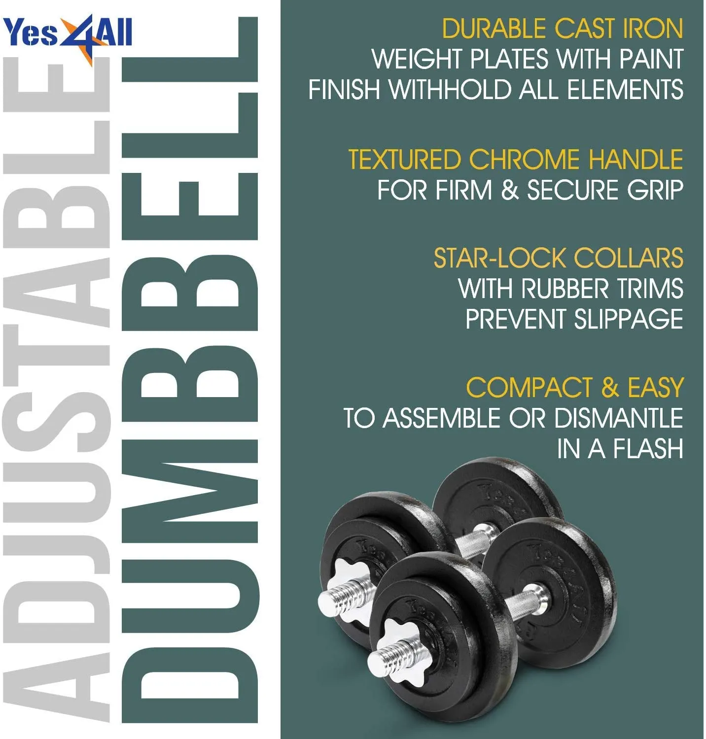 Adjustable Dumbbells 50 lbs with Connector Options for strength training