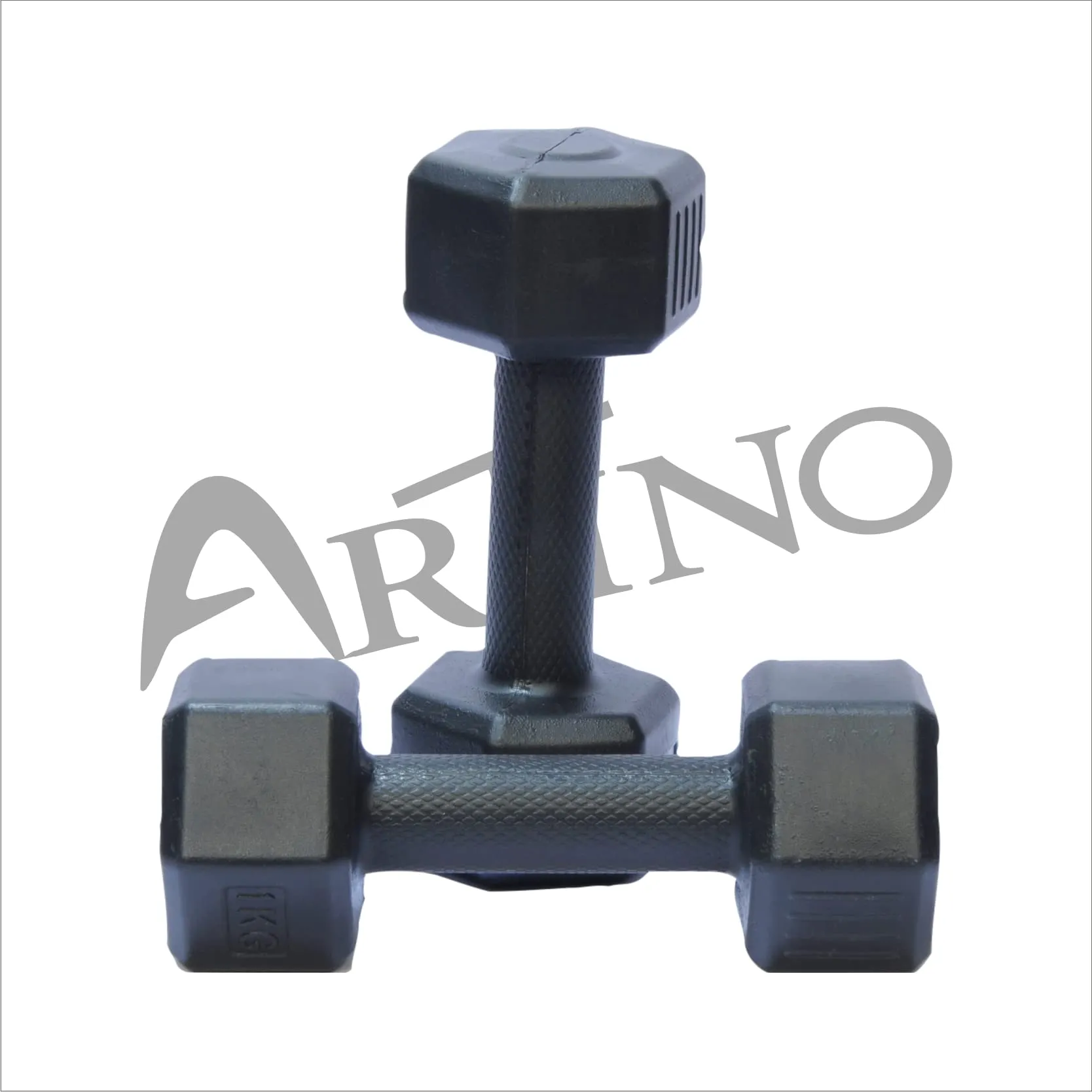 ARTINO 1Kg Pair Hexa PVC Dumbbells Set For Home Gym, Exercise & Fitness Dumbbell (Black) Fixed Weight Dumbbell (1kg X 2Pc)