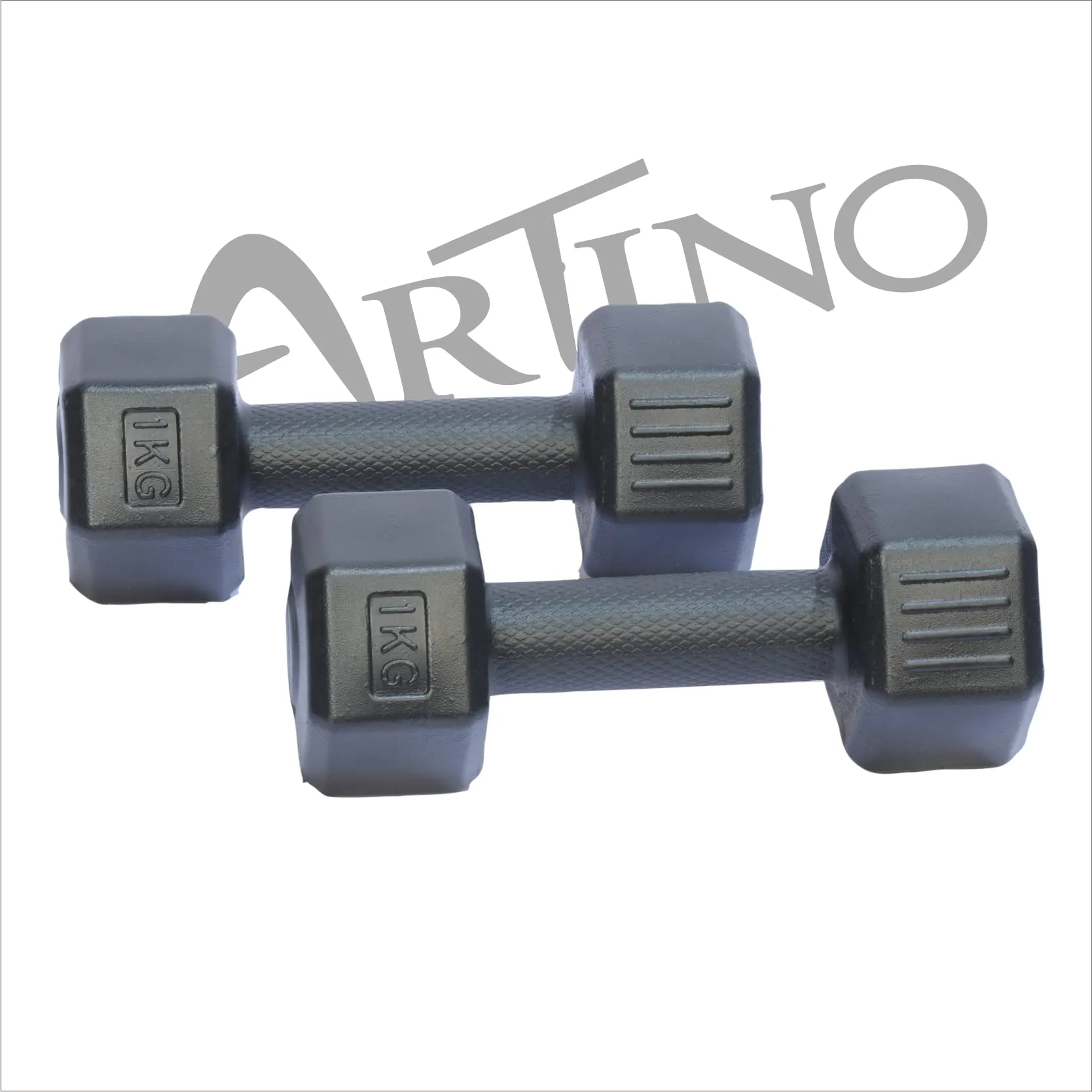 ARTINO 1Kg Pair Hexa PVC Dumbbells Set For Home Gym, Exercise & Fitness Dumbbell (Black) Fixed Weight Dumbbell (1kg X 2Pc)