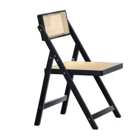 Artiss Dining Chair Wooden Rattan Foldable Black