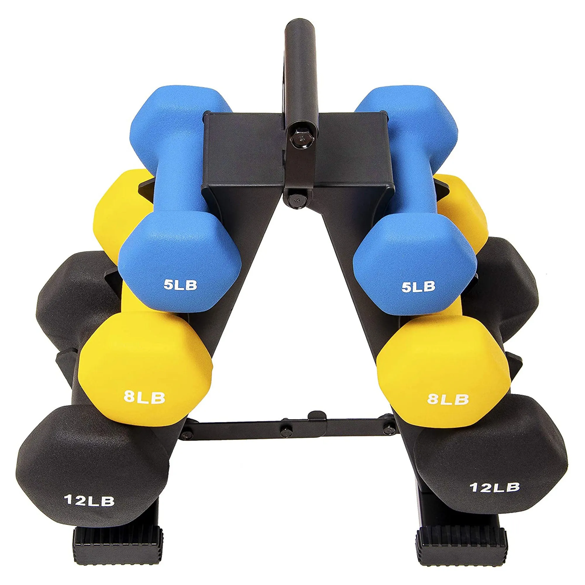 BalanceFrom Fitness 5, 8, and 12 Pound Neoprene Coated Dumbbell Set with Stand