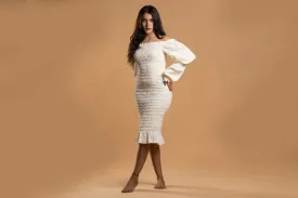 BLOCK HOP White Waffle Bodycon Dress