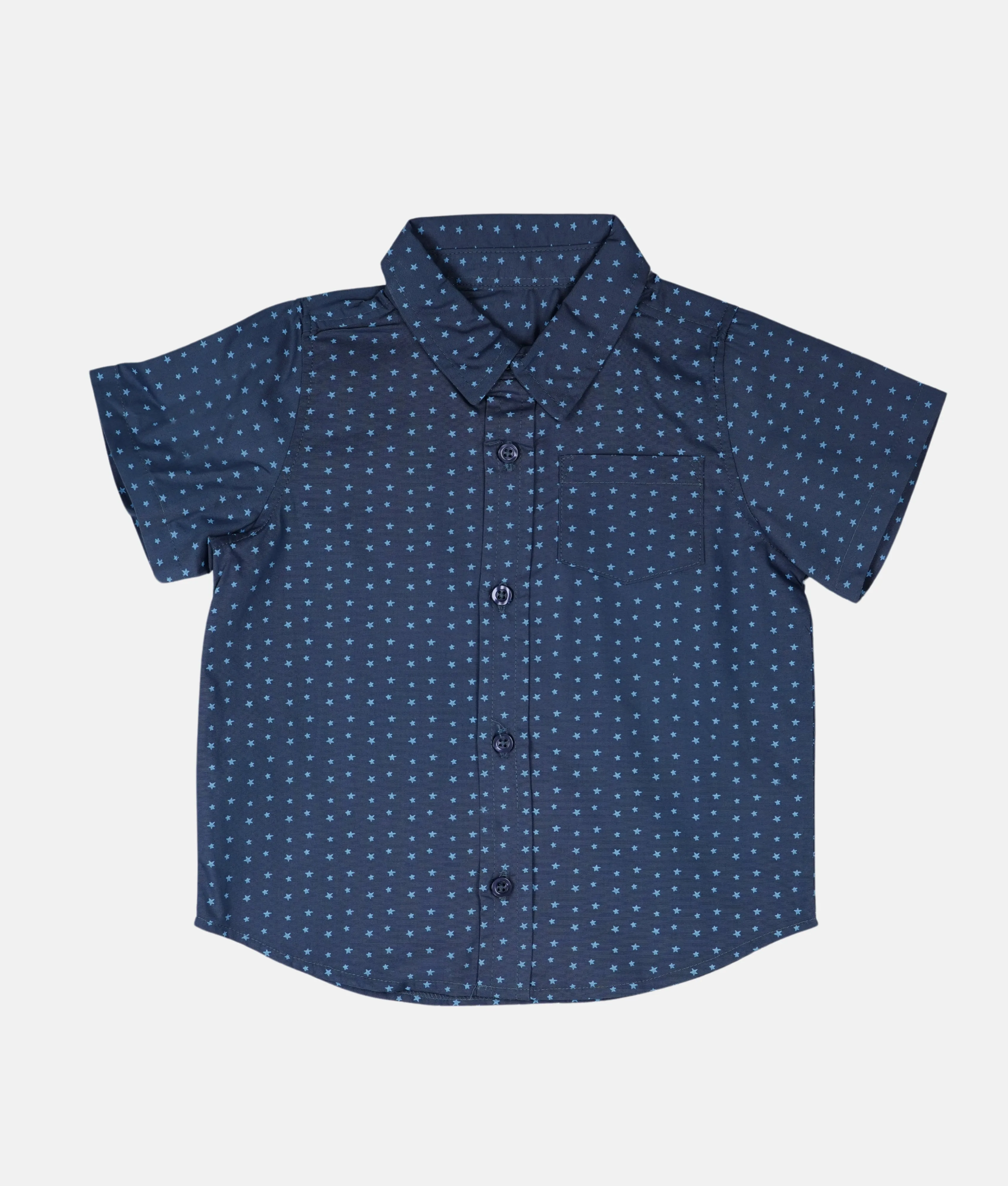 Boys Collared Short Sleeve Shirt & Short 2pcs Set - Blue Stars