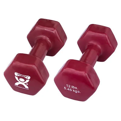 CanDo Vinyl Coated Dumbbell, Maroon (12 lb), Pair