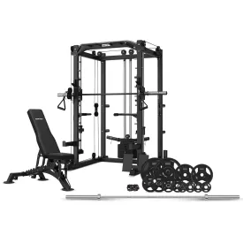 CORTEX SM-20 6-in-1 Power Rack with Smith & Cable Machine   BN-9 Bench   100kg Olympic Tri-Grip Weight Plate & Barbell Package