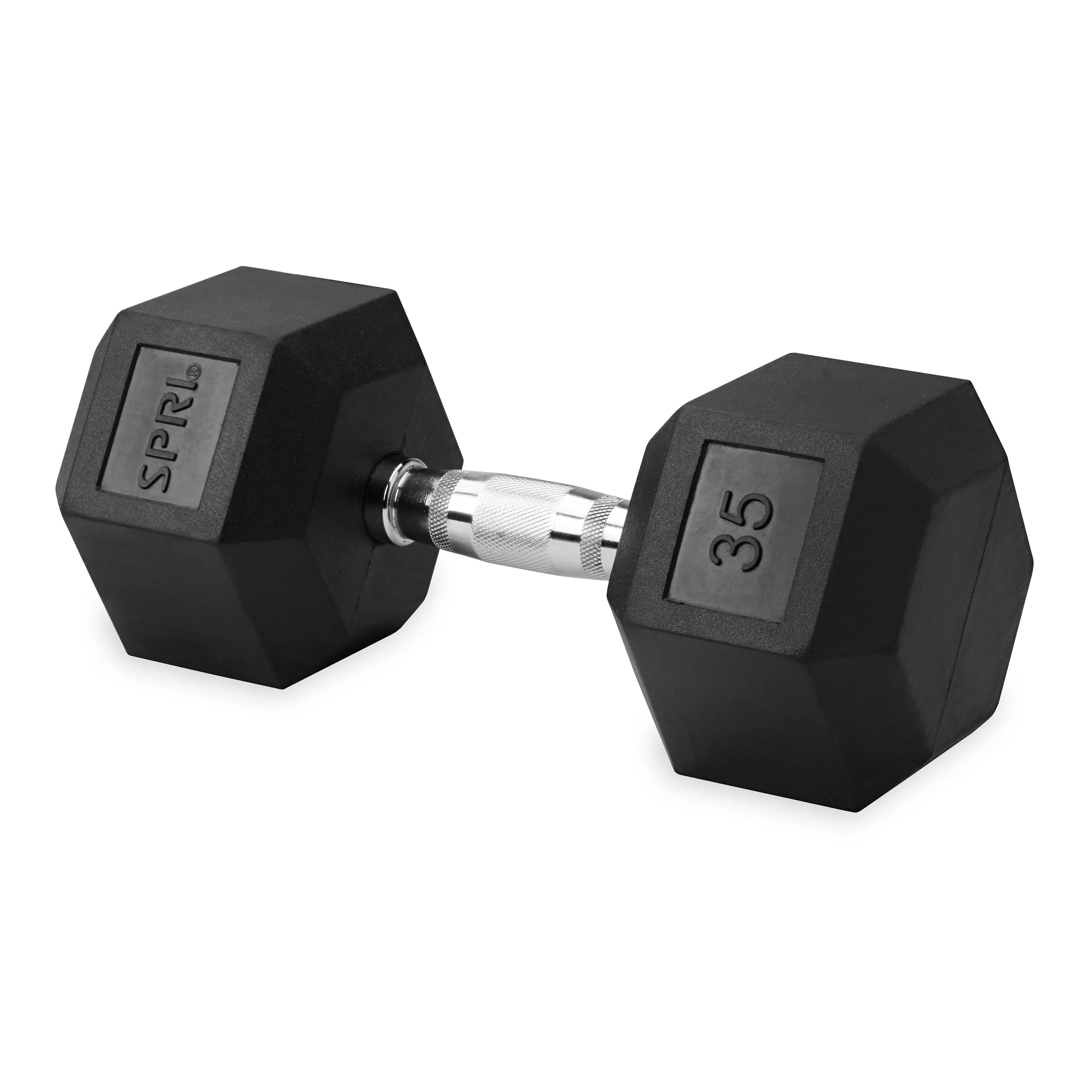 Deluxe 6-Sided Rubber Dumbbells - 30-45lb. Single Weights