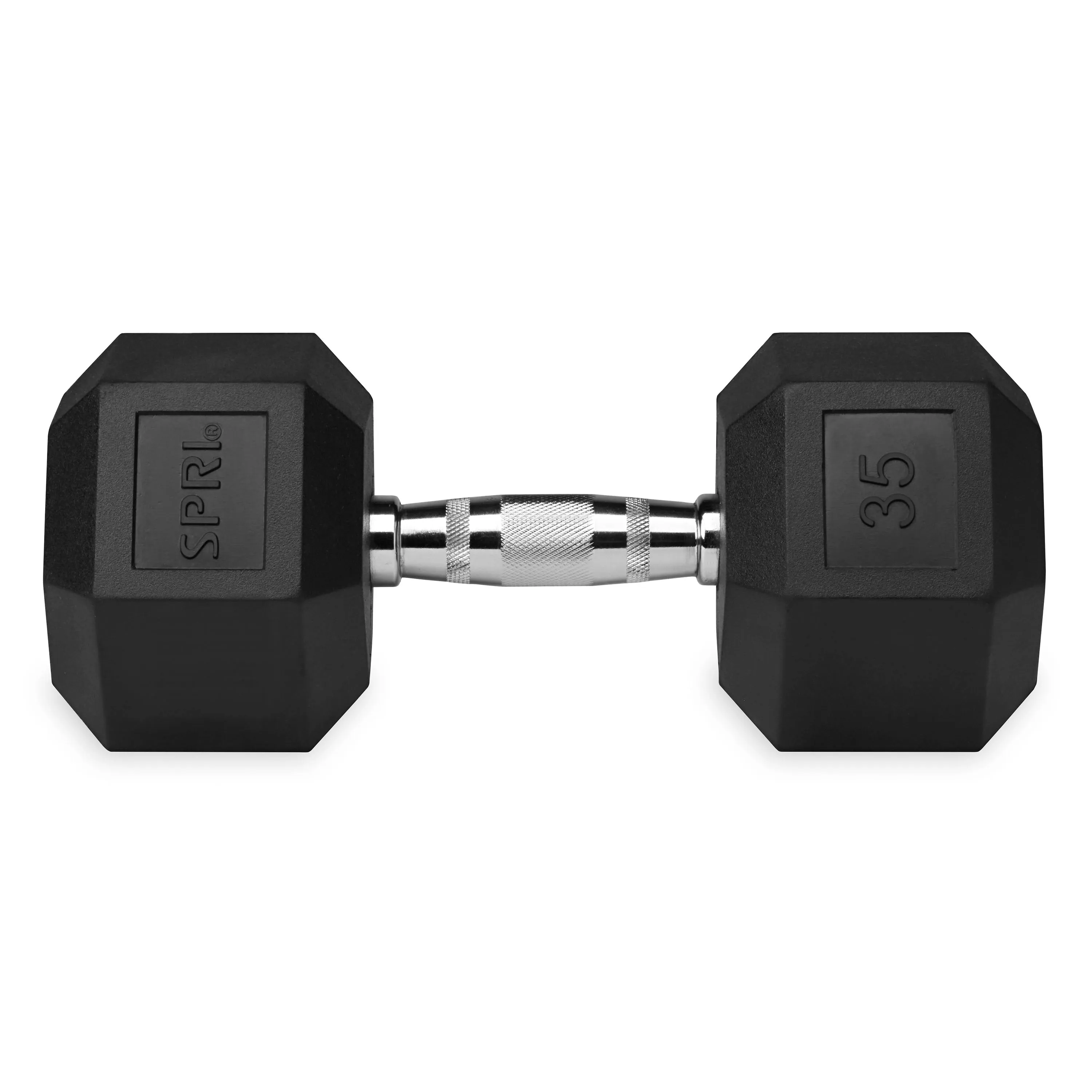 Deluxe 6-Sided Rubber Dumbbells - 30-45lb. Single Weights