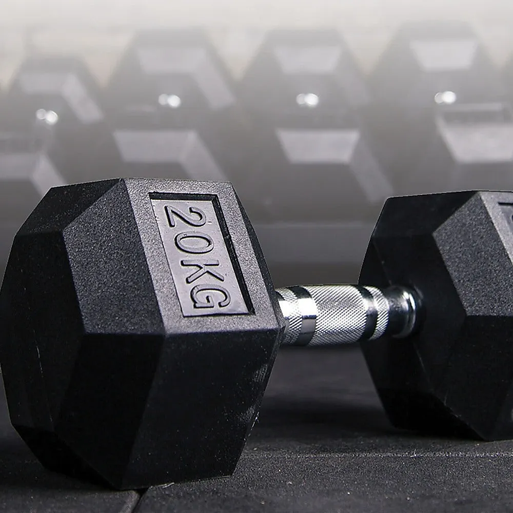 Ergonomic 20KG Rubber Hex Dumbbell with Chrome Handles