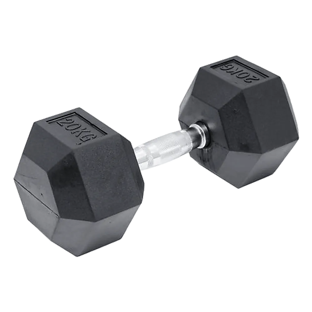 Ergonomic 20KG Rubber Hex Dumbbell with Chrome Handles