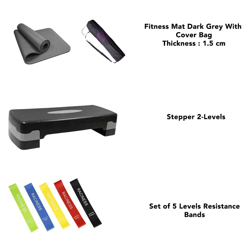 FitCore Essentials Pack ( Mat   Stepper   5 Resistance Bands )