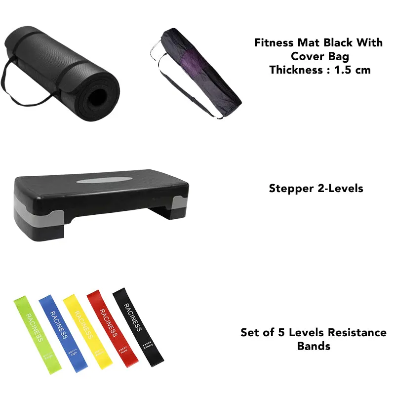 FitCore Essentials Pack ( Mat   Stepper   5 Resistance Bands )