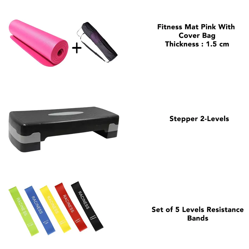 FitCore Essentials Pack ( Mat   Stepper   5 Resistance Bands )