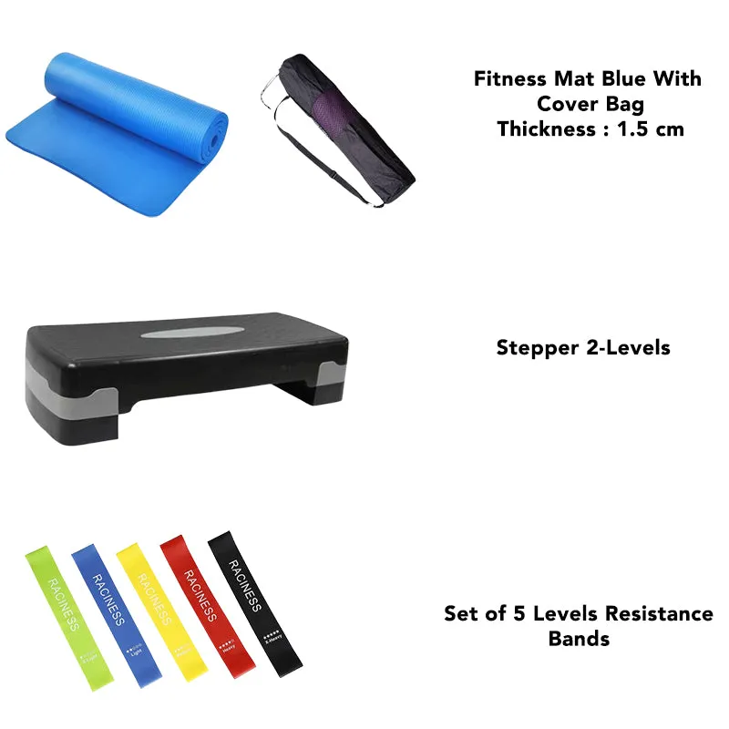 FitCore Essentials Pack ( Mat   Stepper   5 Resistance Bands )