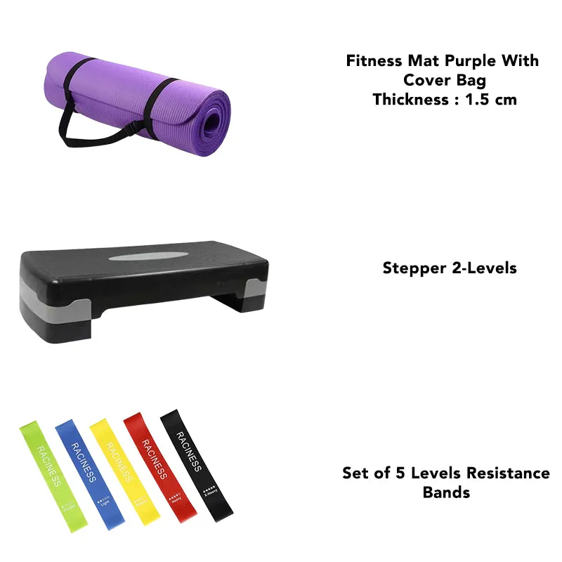 FitCore Essentials Pack ( Mat   Stepper   5 Resistance Bands )