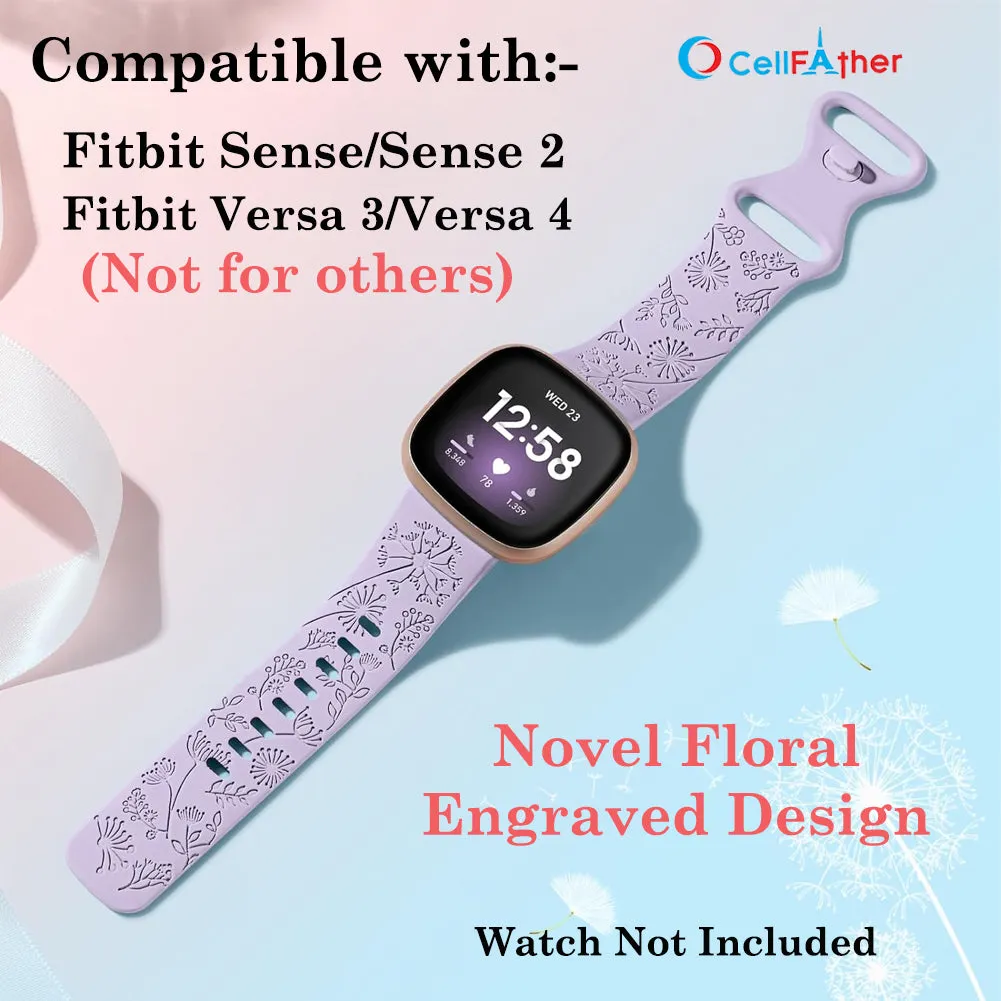 Floral Engraved Strap For Fitbit Versa 3 | Versa 4 Smartwatch Band (Lavender)