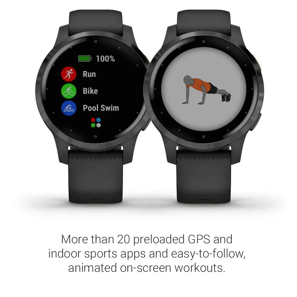 Garmin Vívoactive 4S, Smaller-Sized GPS Smartwatch, Features Music, Body Energy Monitoring, Animated Workouts, Pulse Ox Sensors and More, PVD Black/Slate