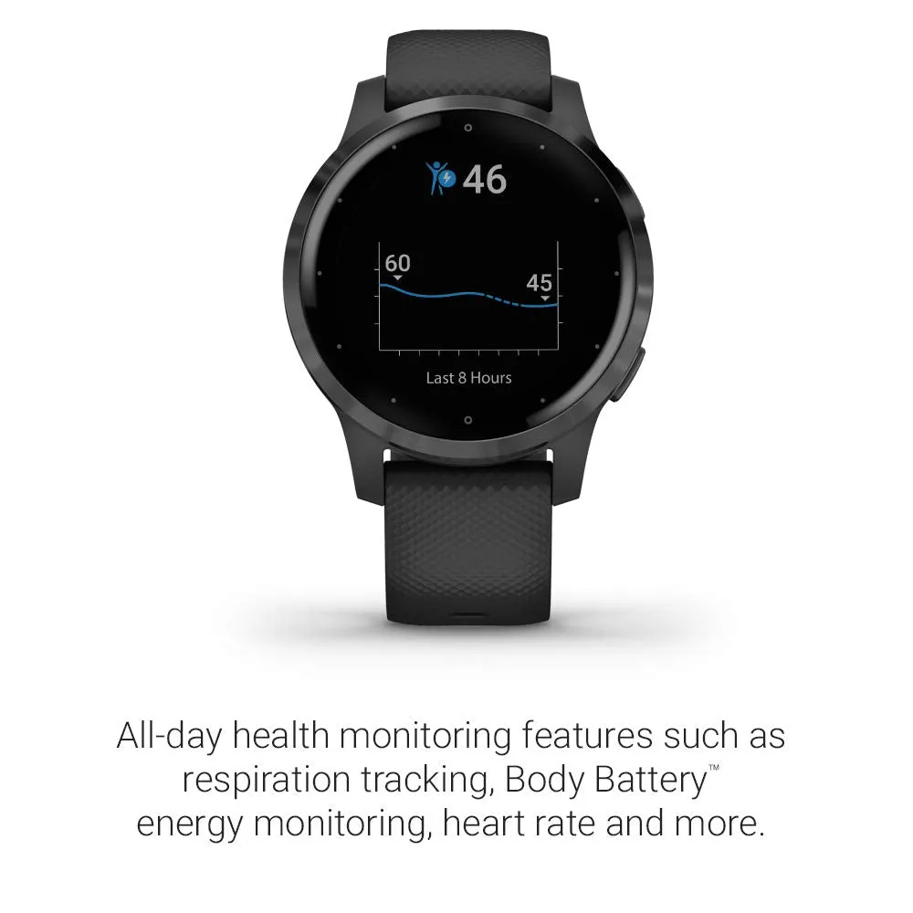 Garmin Vívoactive 4S, Smaller-Sized GPS Smartwatch, Features Music, Body Energy Monitoring, Animated Workouts, Pulse Ox Sensors and More, PVD Black/Slate