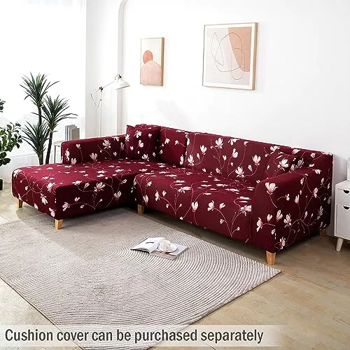 HOKIPO Sofa Cover L Shape, Wine Red Flowers (AR-4095-D11)