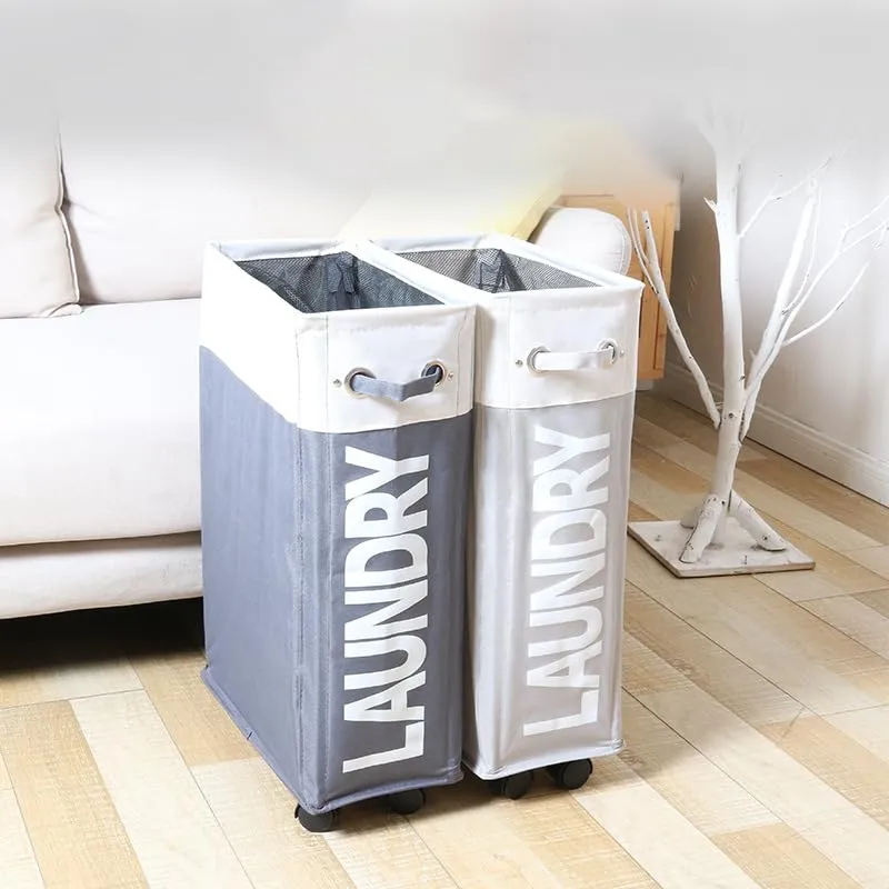 Homestic Laundry Basket | Folding Laundry Basket with Stand | Wheels Laundry Basket | Waterproof Laundry Hamper with Handle | Storage Bins for Toys-Dirty Clothes | CL004WG | White-Dark Gray