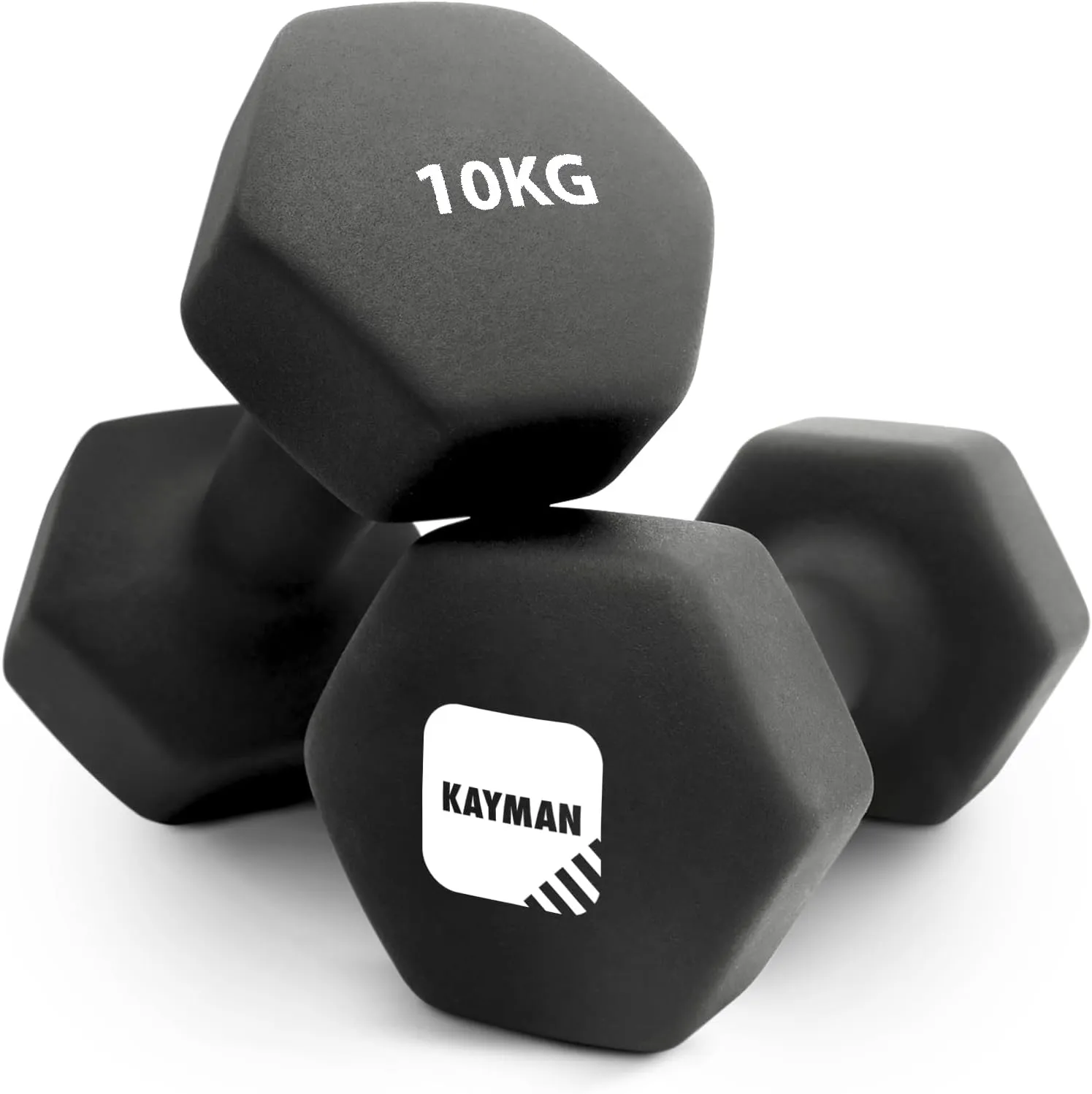 KAYMAN Neoprene Dumbbell Pair with Anti-Slip Grip, Hex Edges, Water-Resistant Surface & Workout Poster Guide - Weight Set for Home, Gym & Fitness Training Equipment (1kg 2kg 3kg 4kg 5kg 6kg 8kg 10kg)