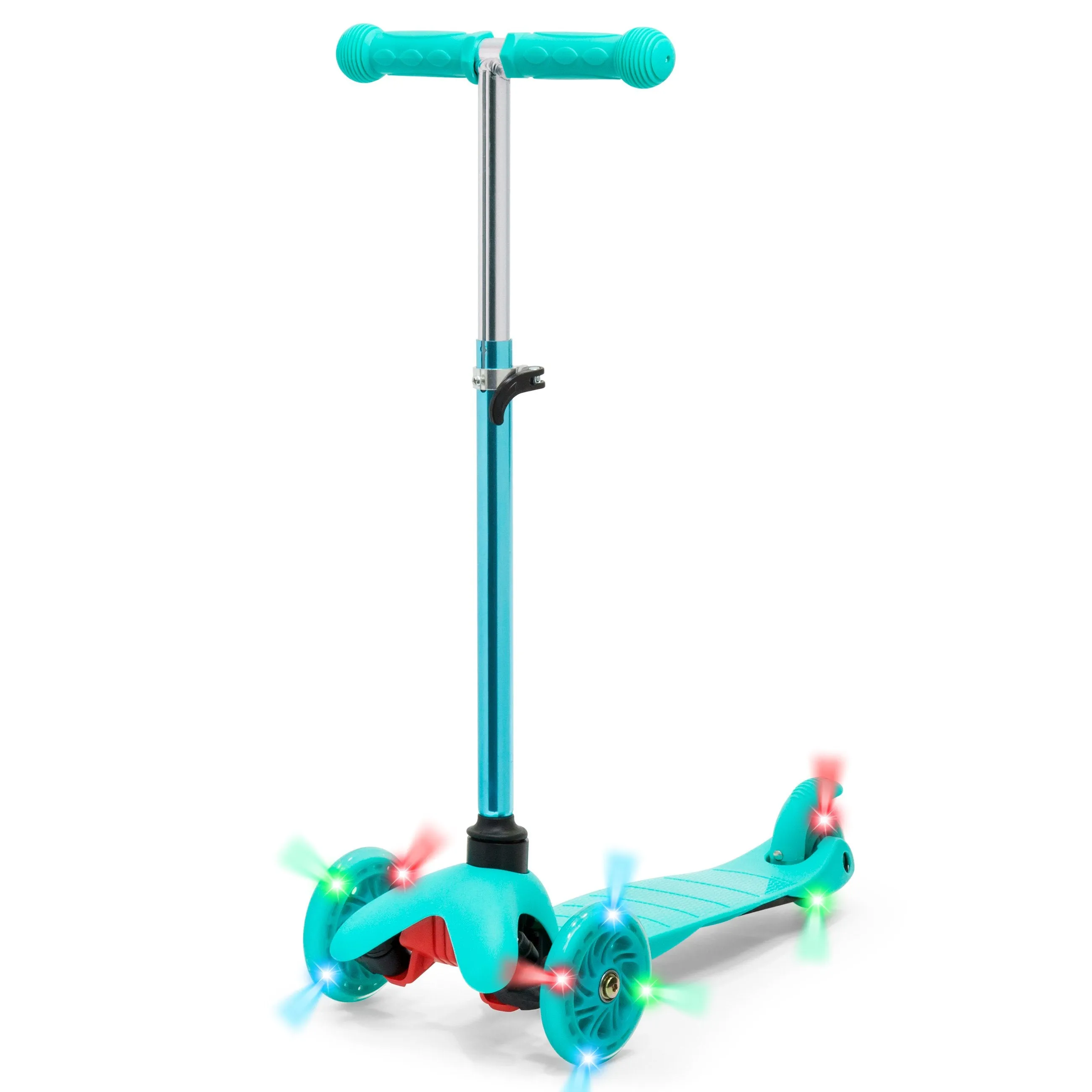 Kids Mini Kick Scooter Toy w/ Colorful Light-Up Wheels, Adjustable T-Bar