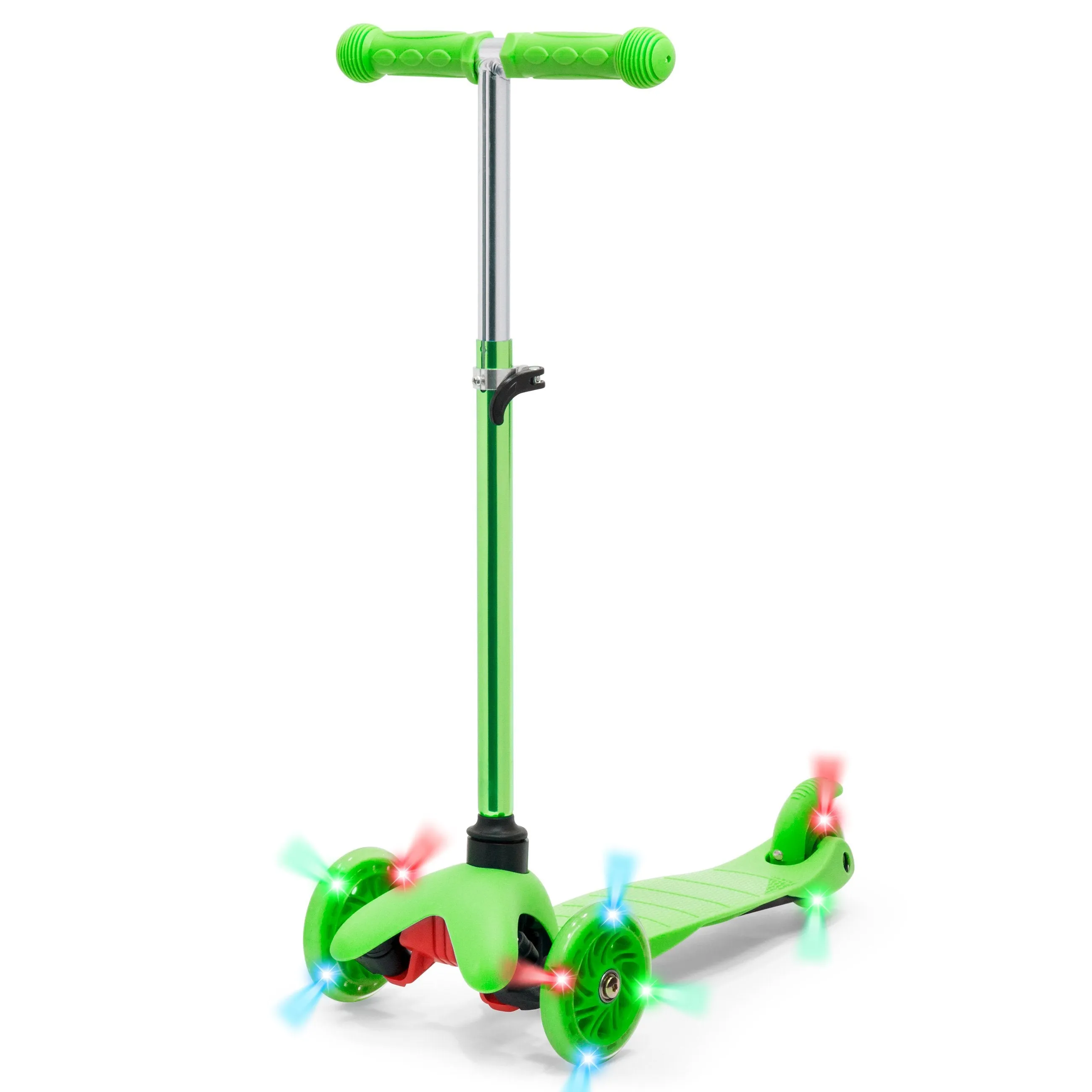 Kids Mini Kick Scooter Toy w/ Colorful Light-Up Wheels, Adjustable T-Bar