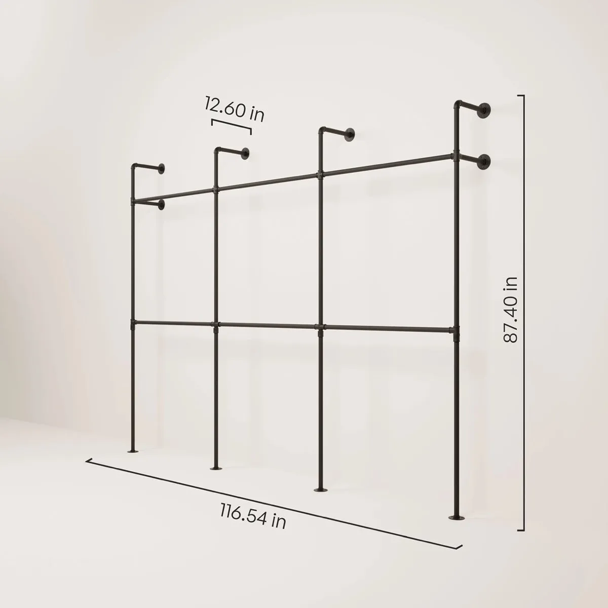 KIM III DOUBLE – Sturdy clothes rails | black pipes