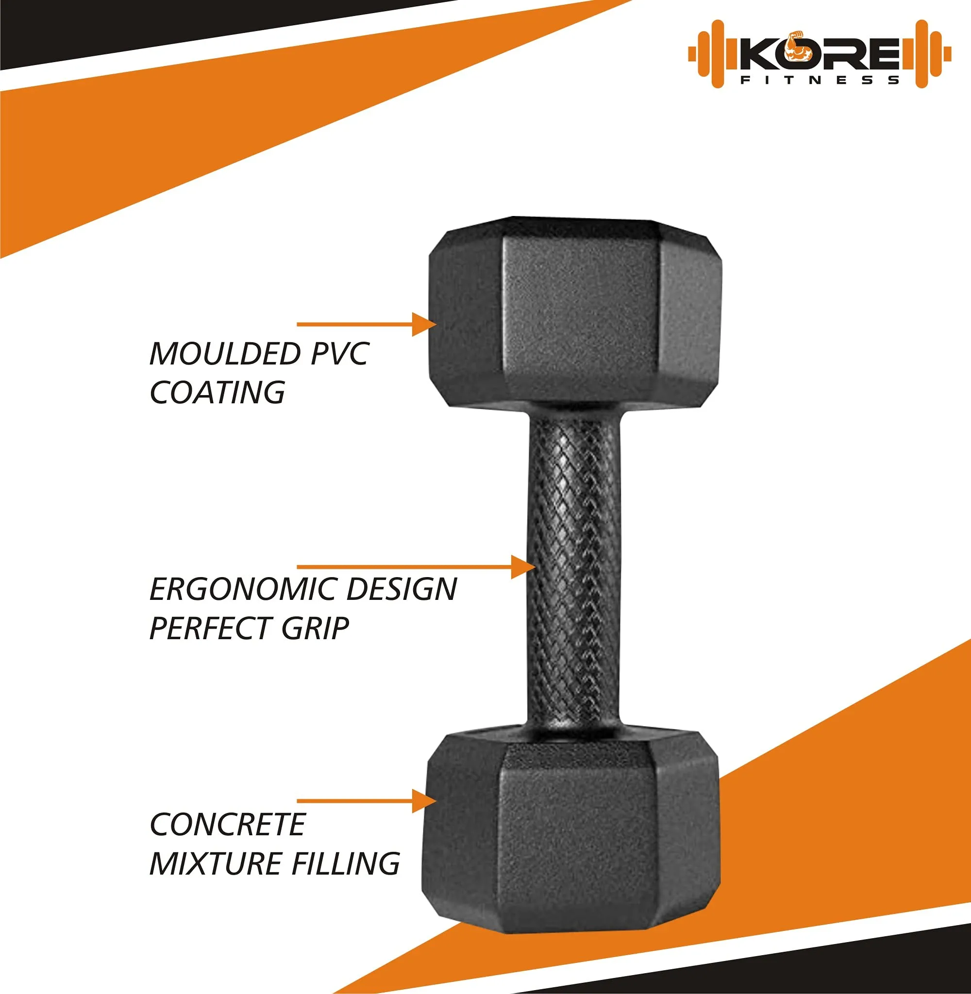 Kore PVC DM-5kg-Combo 161 Fixed Dumbbells Set and Fitness Kit for Men and Women Whole Body Workout, Multicolor