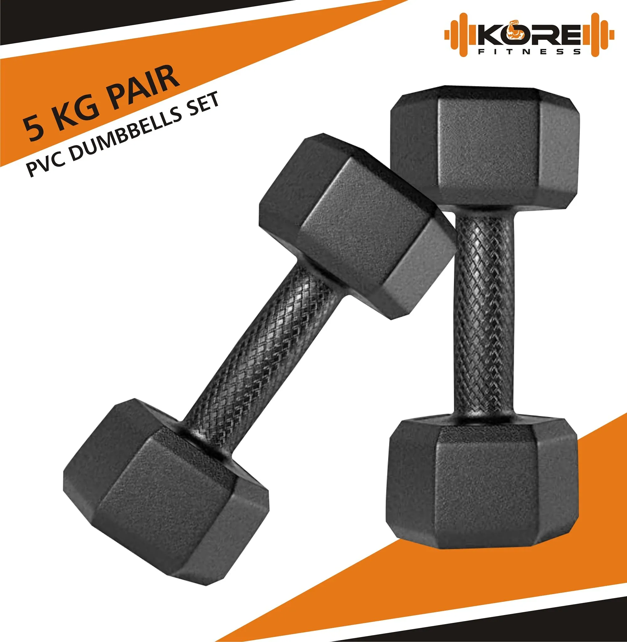 Kore PVC DM-5kg-Combo 161 Fixed Dumbbells Set and Fitness Kit for Men and Women Whole Body Workout, Multicolor