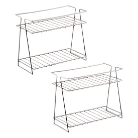 Kuber Industries (Set of 2) Multipurpose Counter Top Spice Rack Trolley Organizer 2-Layer Stainless Steel Corner Stand for Kitchen | Silver