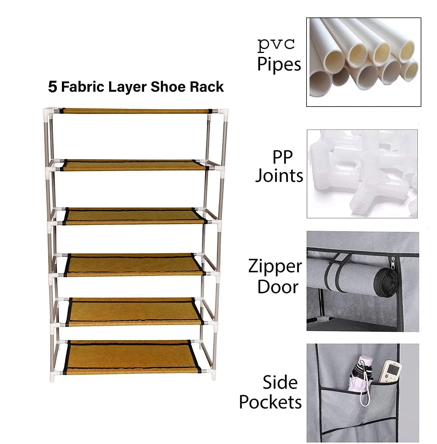 Kuber Industries Shoe Rack|Non-Woven 5 Shelves Shelf|Foldable Storage Rack Organizer for Shoe, Books-Pack of 2 (Maroon)