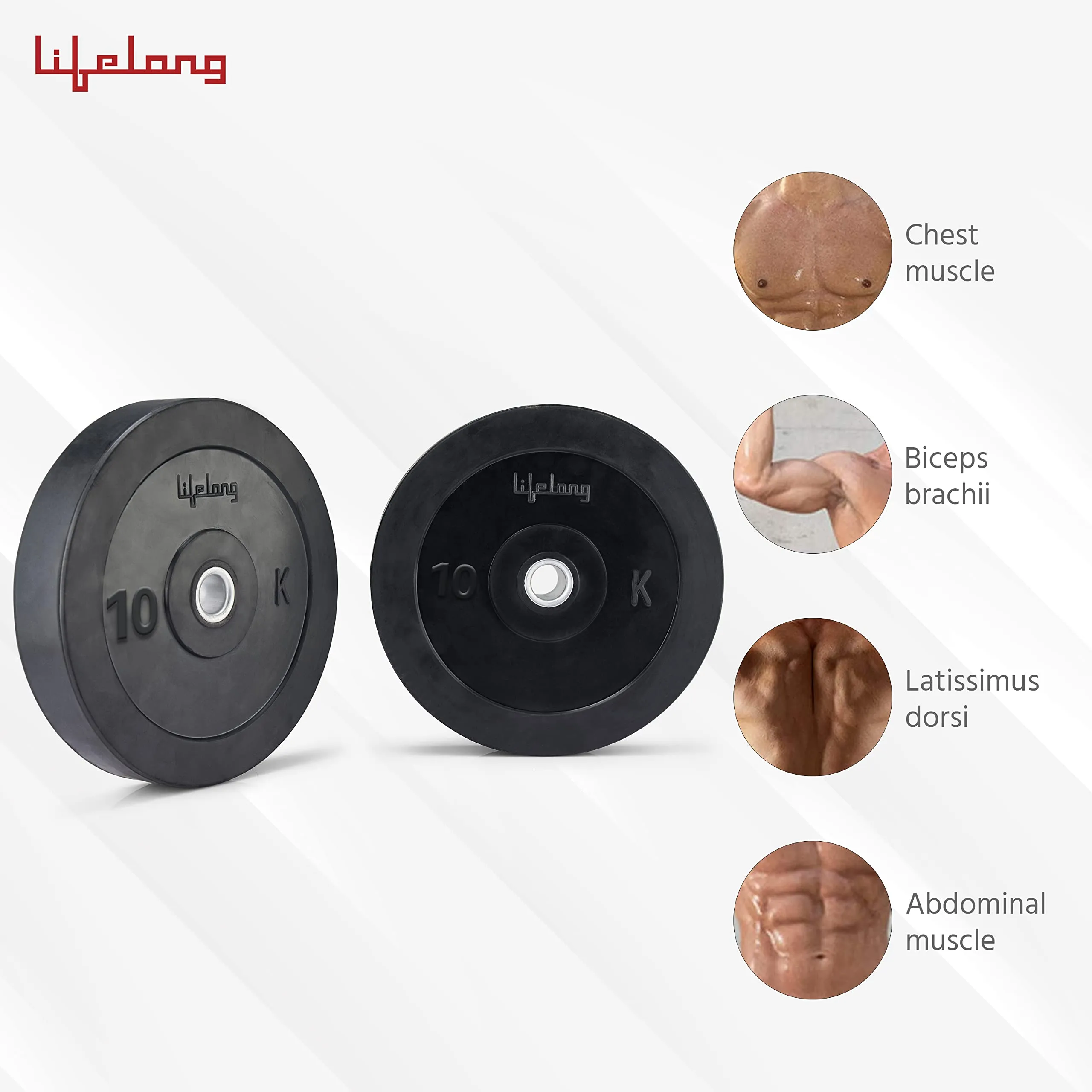 Lifelong LLRP04 Rubber Weight Plates 30mm Dia (10 * 2= 20kg) Set for Weight Lifting, Dumbbell Bars, Strength Training and Home Gym Fitness Workout, Black