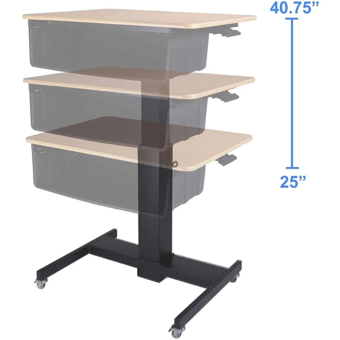 Lorell/Rocelco R MSD-28-BB 28" Height-Adjustable Mobile Student Standing Desk w/ Book Box Bundle