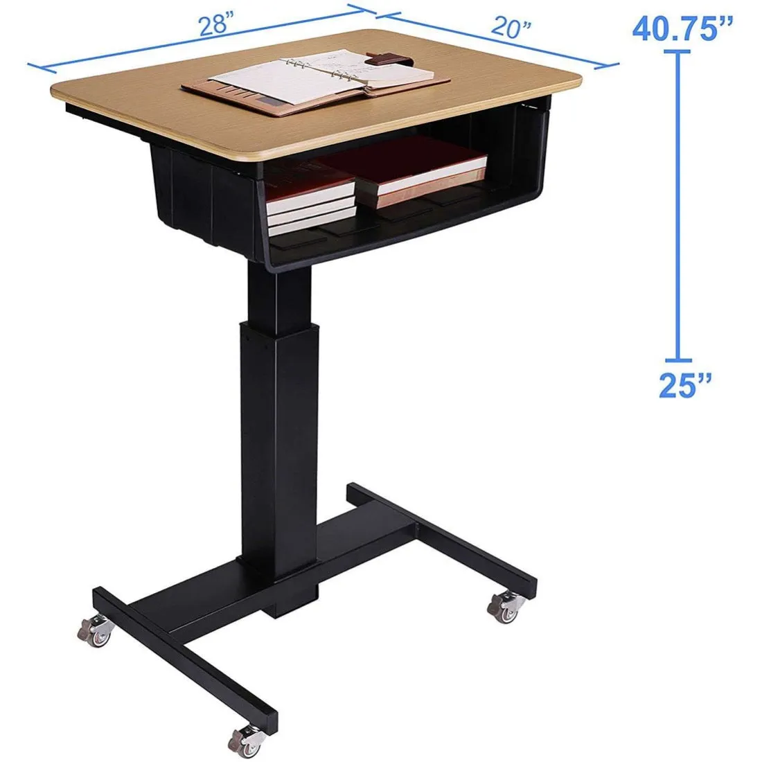 Lorell/Rocelco R MSD-28-BB 28" Height-Adjustable Mobile Student Standing Desk w/ Book Box Bundle