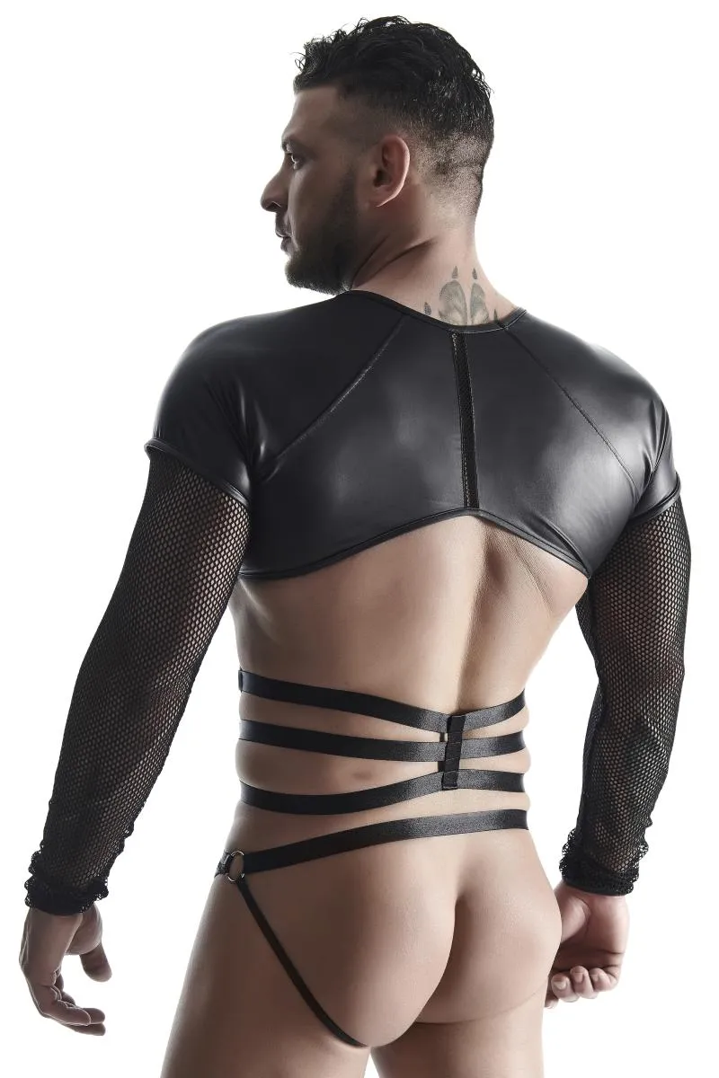 Men's Long Sleeve Shirt With Harness TSH019 Black by Regnes Fetish Planet