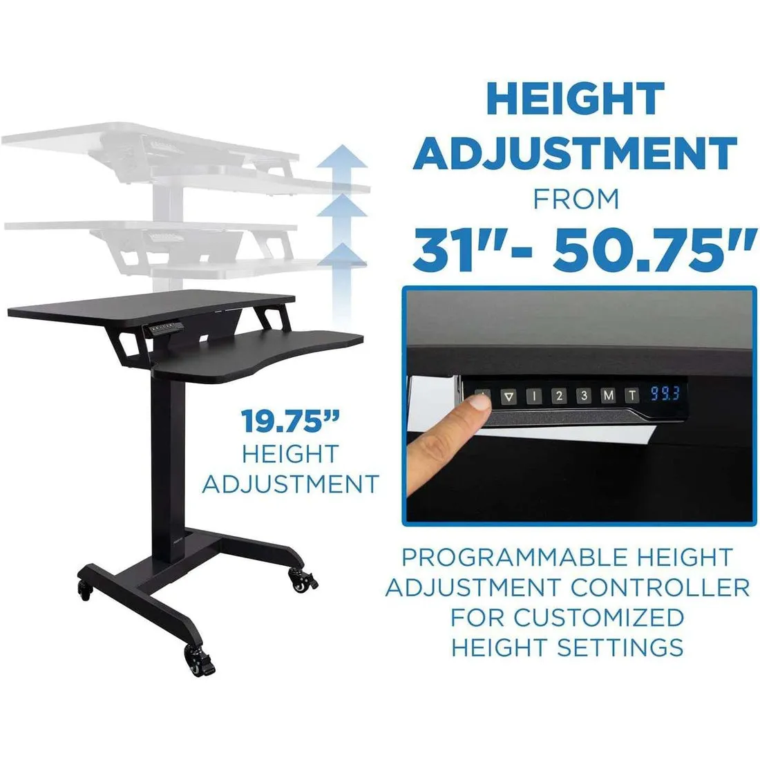 Mount-It! Electric Mobile Height-Adjustable Sit-Stand Workstation on Wheels w/ Programmable Controller, MI-7982