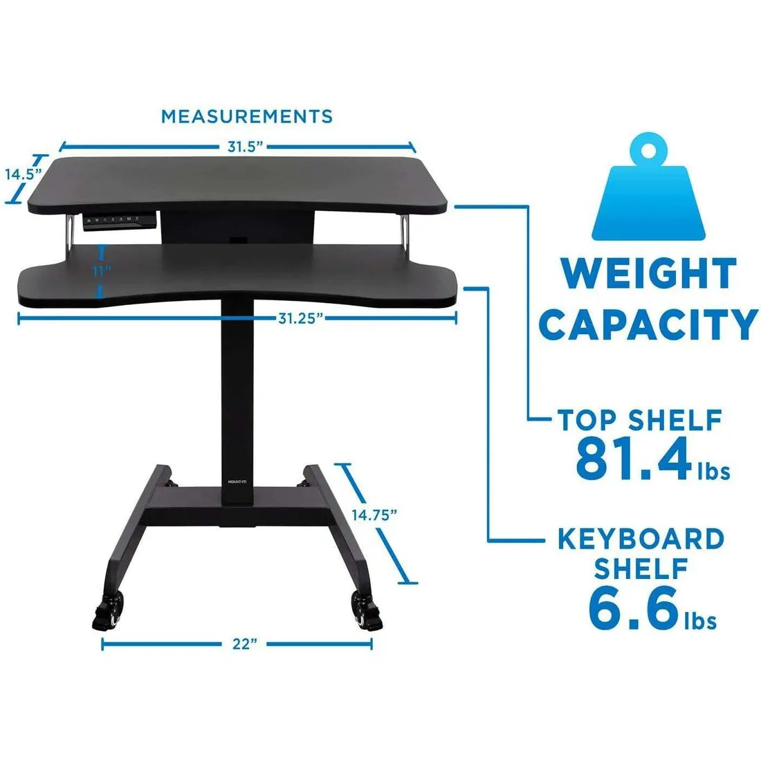 Mount-It! Electric Mobile Height-Adjustable Sit-Stand Workstation on Wheels w/ Programmable Controller, MI-7982