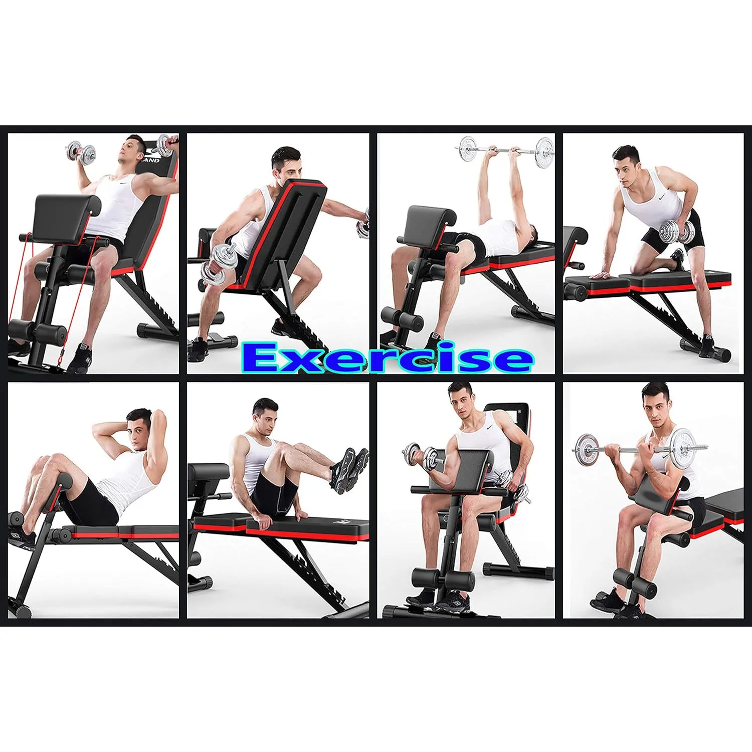 Multi-Function Adjustable Weight Bench EM-1857 With An Extreme Elastic Rope, Black