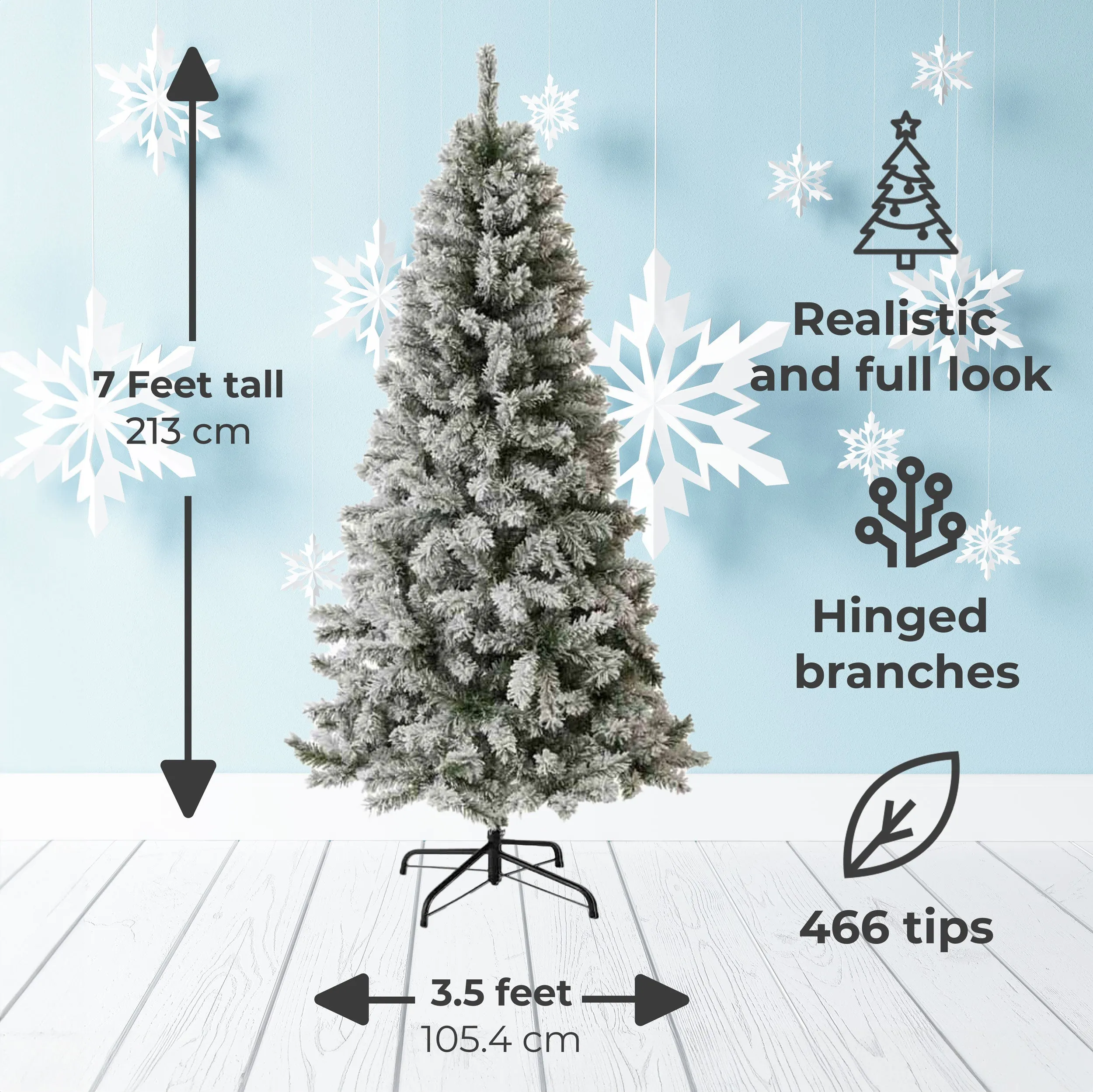 Neo 7FT Half Slim Xmas Snow Flocked Christmas Tree